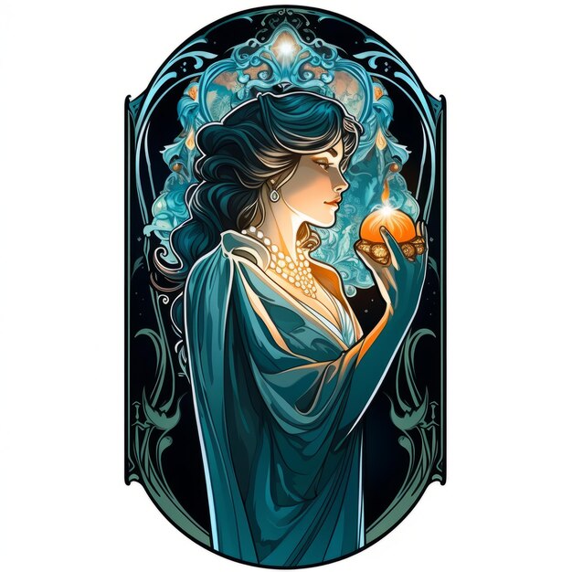 Foto enchanting elegance un revival contemporaneo dell'art nouveau fantasma di teal eterico che abbraccia un'arancia