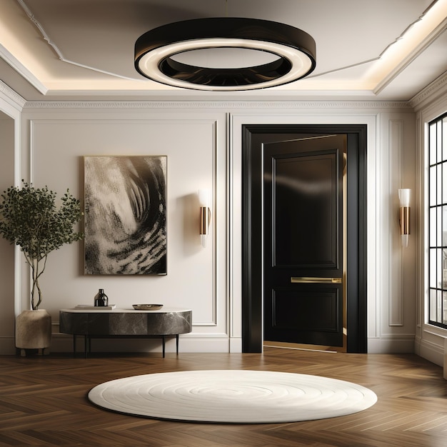 Photo the enchanting elegance of a hyperrealistic new york city apartment foyer a modern oasis with white
