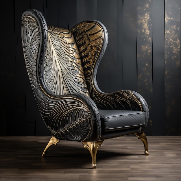 Photo enchanting elegance the wing chair with damascus layered metal texture