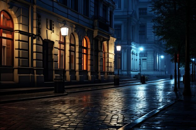 Фото Очаровательная загадка исследование увлекательной архитектуры ночного уличного пейзажа ar 32