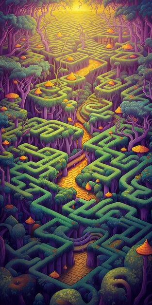 Photo enchanting escher unveiling a vibrant spring maze in the forest