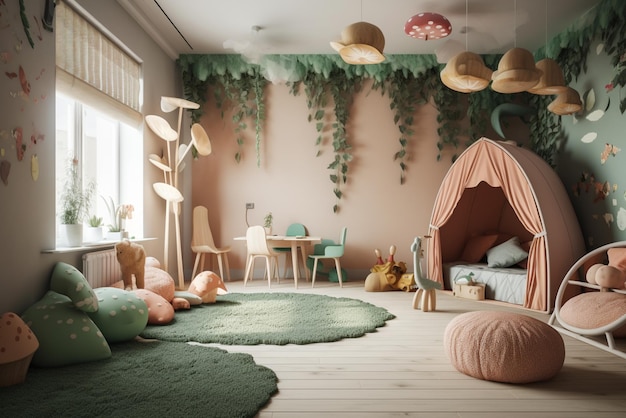 Enchanting Fairies Theme for Kids Play Rooms Interior Creative Ideas Created with Generative AI Tool