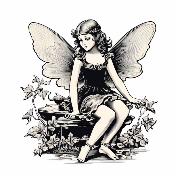 Photo enchanting fairy a delightful cartoon illustration with classic tattoo motifs