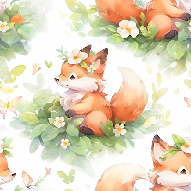 Enchanting Fairy Fox in Meadow Watercolor Finish Illustration