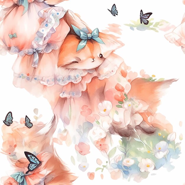 Enchanting Fairy Fox in Meadow Watercolor Finish Illustration