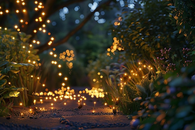 Photo enchanting fairy lights twinkling in a garden octa