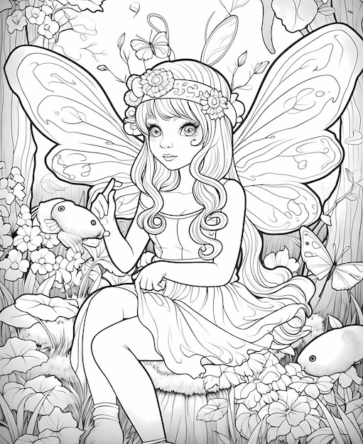 Photo enchanting fairy and rabbit coloring adventure