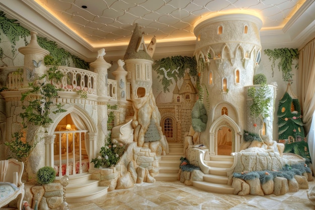 Enchanting Fairy Tale Castle Room Interior with Playful Magical Theme for Children