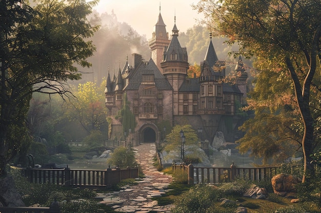 Enchanting fairytale castle in a magical setting o