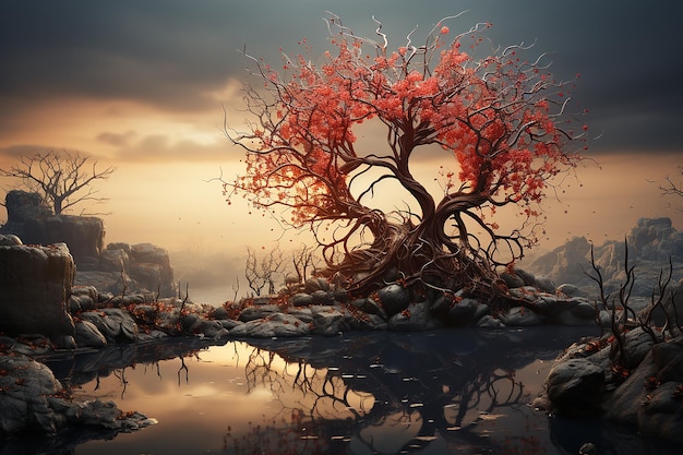 Enchanting Fantasy Otherworldly Scenery with Heartshaped Details