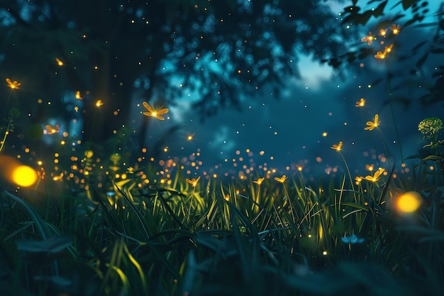 Enchanting fireflies illuminating a summer night o