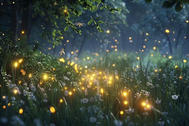 Enchanting fireflies lighting up a summer night oc