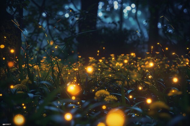 Foto incantevoli lucciole che scintillano nel buio