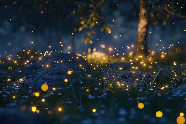 Photo enchanting fireflies twinkling in the darkness of