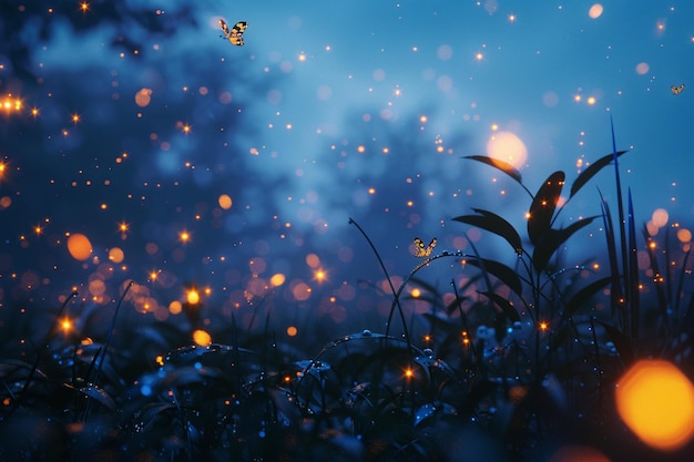 Photo enchanting fireflies twinkling in the darkness of