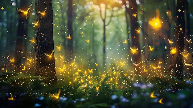 enchanting fireflies twinkling in a magical setting