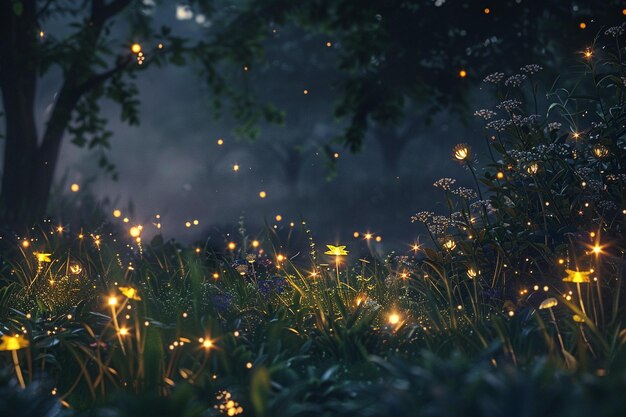 Enchanting fireflies twinkling in the night