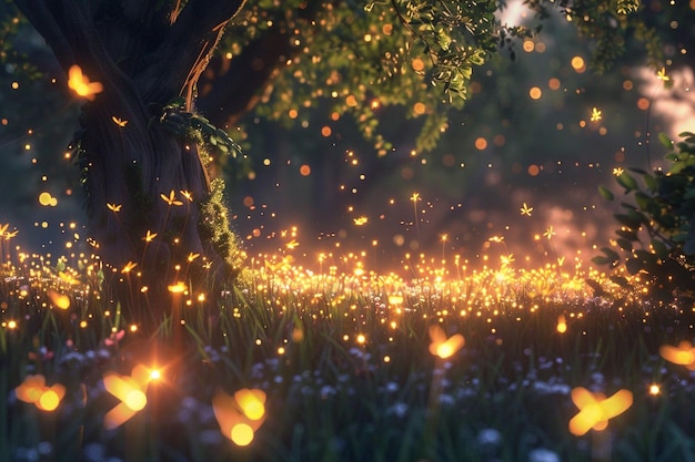 Enchanting firefly displays on warm summer evening