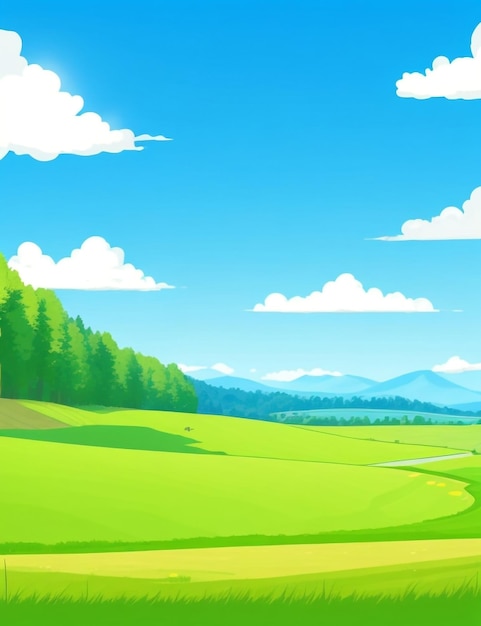 Enchanting FlatStyle Drawing of a Tranquil Valley Landscape