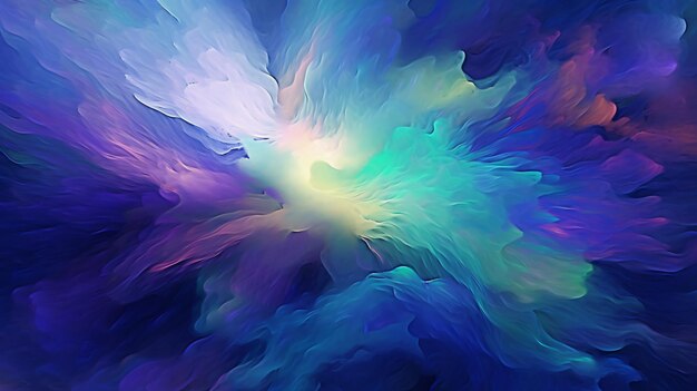 Enchanting Floral Symphony A Mesmerizing Abstract Painting of Blue and Purple Blossoms with a Lush Green Center Created by GenerativeAI