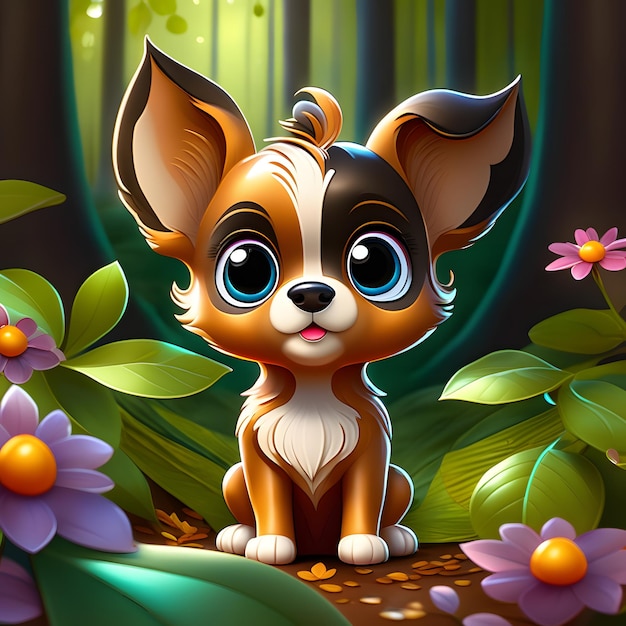 Enchanting Flower Forest with Adorable Baby Dogs and Cute BigEyed Puppies