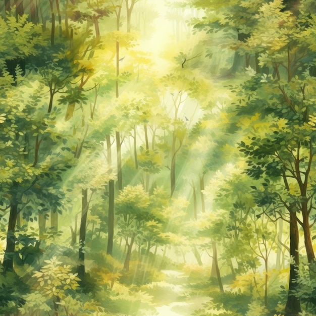 Enchanting forest clearing with sunlight rays