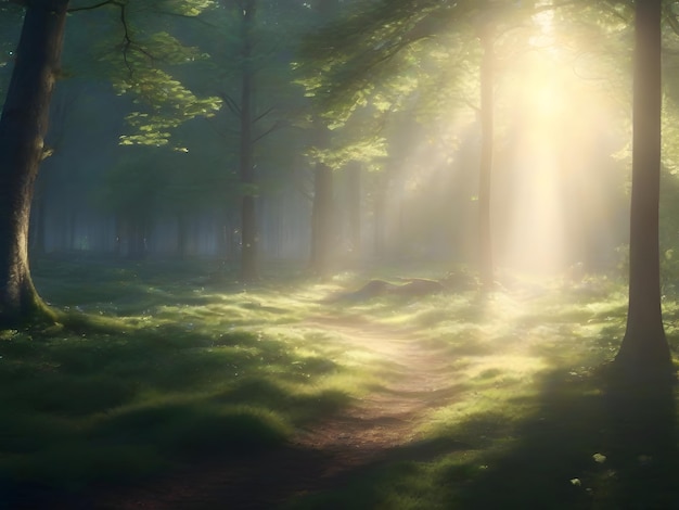 Photo enchanting forest glade sunlit clearing in the heart of nature