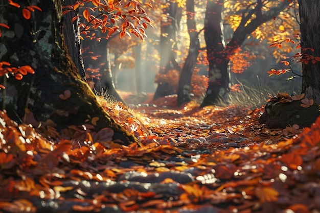 Enchanting forest glens carpeted in autumn leaves