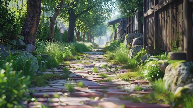 Enchanting Forest Pathway Through Village Nature Scenery Image