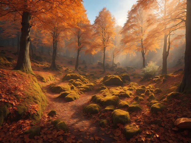 Enchanting forest scenery in autumn ai generation