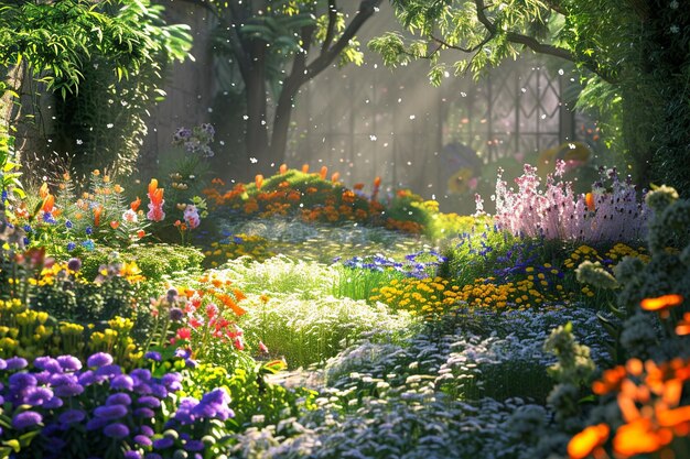 Enchanting garden with colorful blooms and fragran