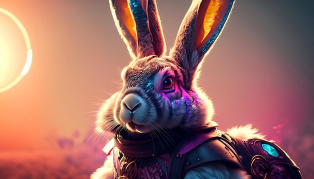 Enchanting gaze in cinematic sunset light flawless detail ultra clear imagery rabbit's grace