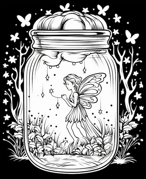 Enchanting Glow Magical Fairy in a FireflyFilled Jar SImplicity and Charm for Coloring Book Love