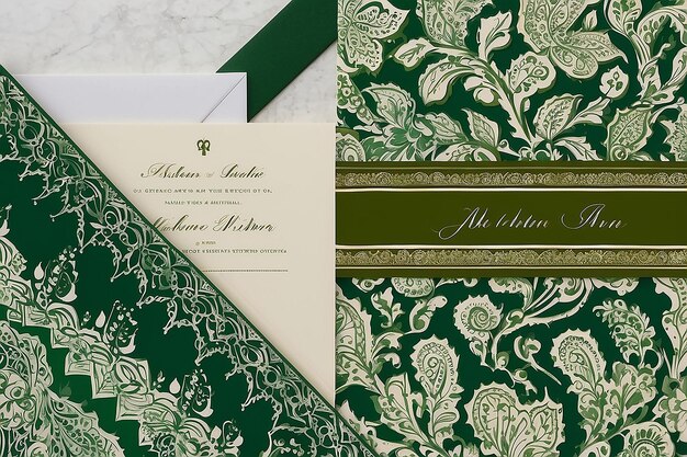 Photo enchanting green fassi henna wedding invitation moroccan elegance