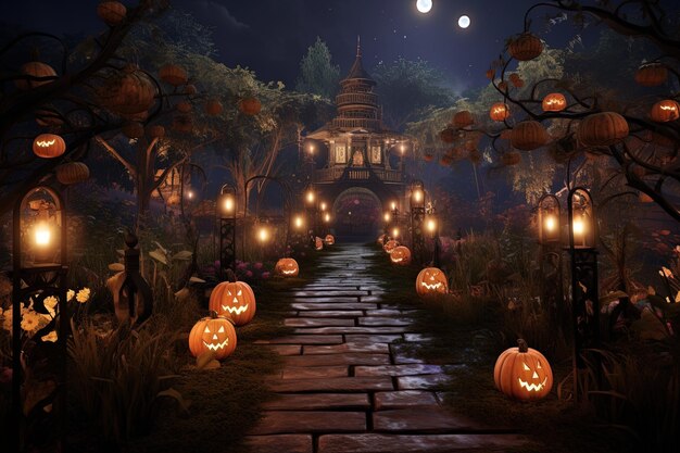 Premium AI Image  Enchanting Halloween haunted garden with glowing 