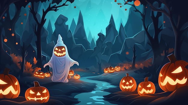 Enchanting Halloween Illustrations of Ghostly Scenes Spooky Monsters and Eerie Backgrounds