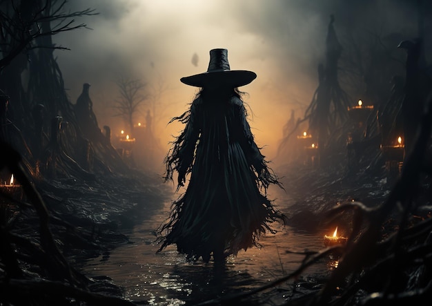 Enchanting Halloween Witch A Mysterious Sorceress Embracing the Magic of the Night Generative Ai