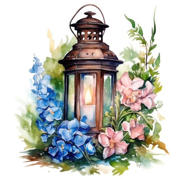 Очаровательный раскрашенный вручную садовый фонарь для Fairy Garden AI Generated
