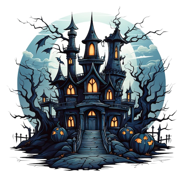 Enchanting Haunted Castle Halloween Watercolor Illustration Generative Ai