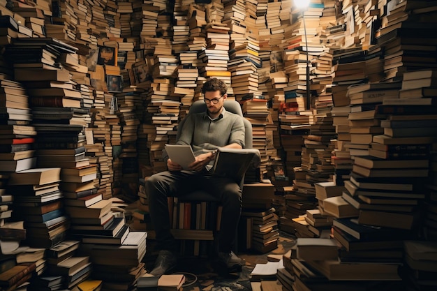 Photo the enchanting haven exploring the wonders within a mans cozy bookish sanctuary