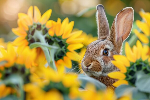 An enchanting image of a cute brown rabbit peeking generative ai