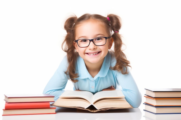 Enchanting Innocence A Cheerful Little Girl Immersed in Books