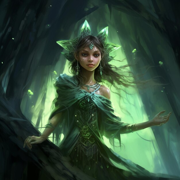 The Enchanting Journey of the Bold Green Mist Elemental Girl in the Ethereal Cave of Faerie Traits