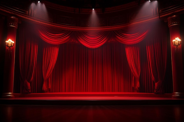 Enchanting Magic Theater Stage with Red Curtains and Show Spotlight