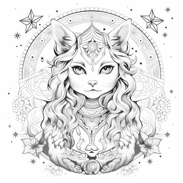 Enchanting Mandala Magic Mindful Coloring Cards with an Indian Queen Cat Cosmic Yoga Lady and Sac