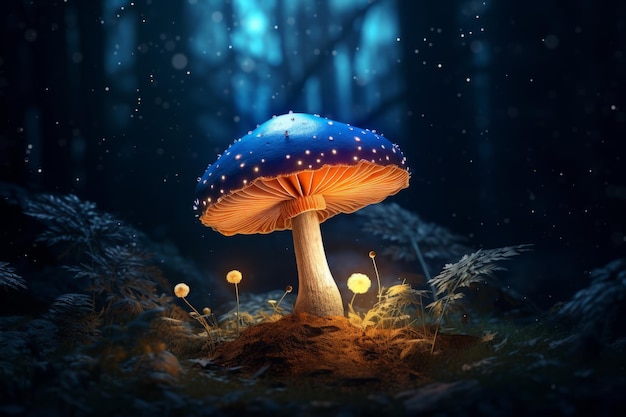 Enchanting mushroom amidst dark forest Generative AI