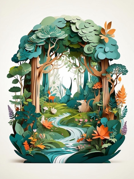 Enchanting Mystical Forest Collage Fairies Animals and Magical Creatures in Vector Paper Art