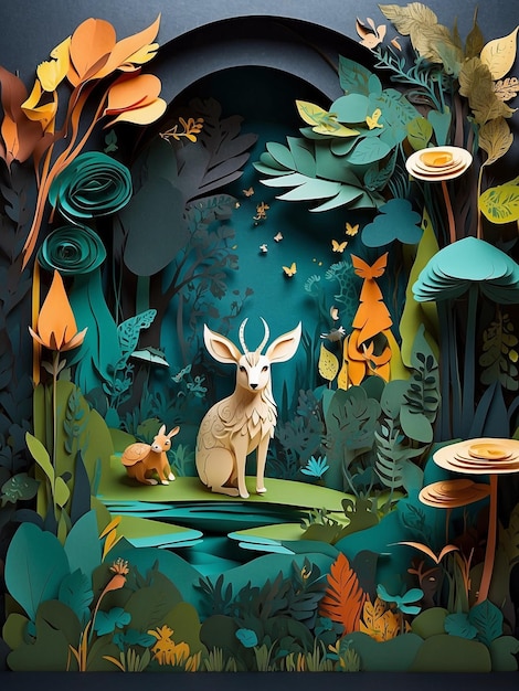 Enchanting Mystical Forest Collage Fairies Animals and Magical Creatures in Vector Paper Art