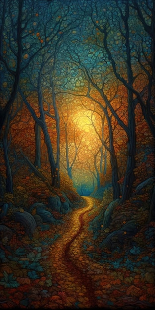 Enchanting NeoImpressionist Landscape of a Mystical Forest