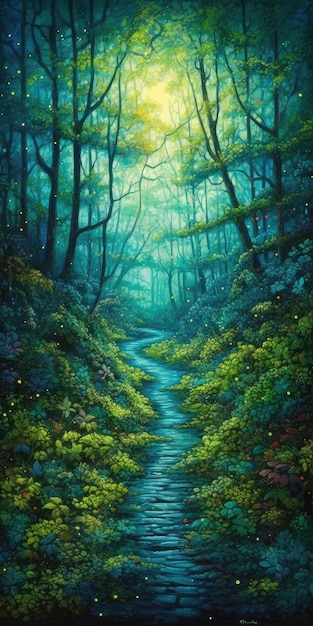 Enchanting NeoImpressionist Landscape of a Mystical Forest